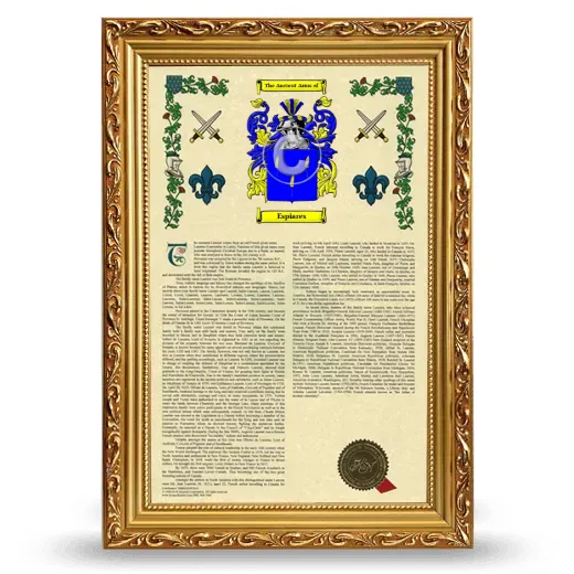 Espiares Armorial History Framed - Gold