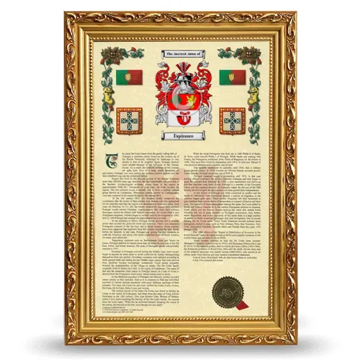 Espinozo Armorial History Framed - Gold