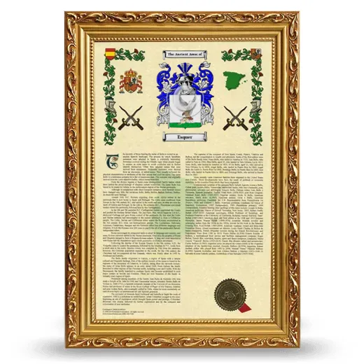 Esquer Armorial History Framed - Gold