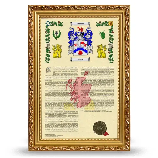 Ewan Armorial History Framed - Gold