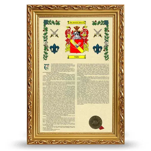 Faite Armorial History Framed - Gold