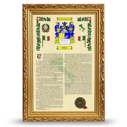 Falcieri Armorial History Framed - Gold