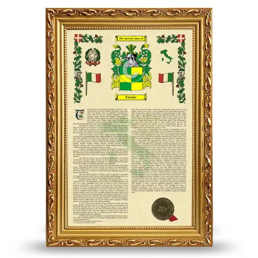 Farrior Armorial History Framed - Gold