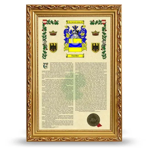 Faucher Armorial History Framed - Gold