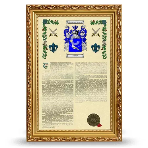 Favez Armorial History Framed - Gold