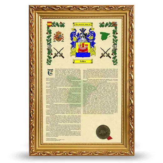 Felico Armorial History Framed - Gold