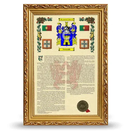 Fernando Armorial History Framed - Gold