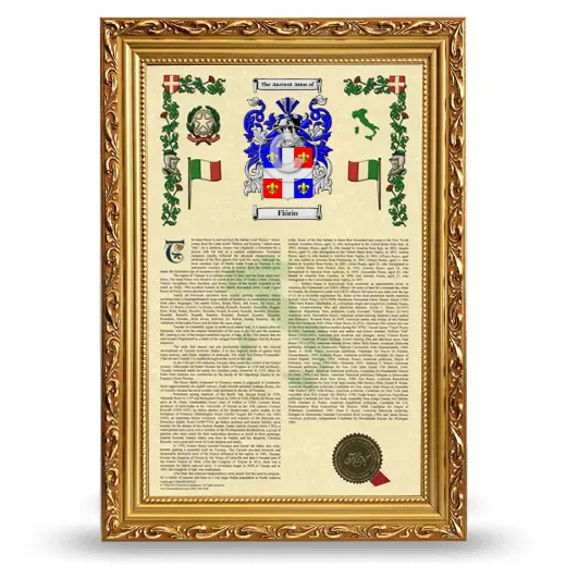 Flório Armorial History Framed - Gold