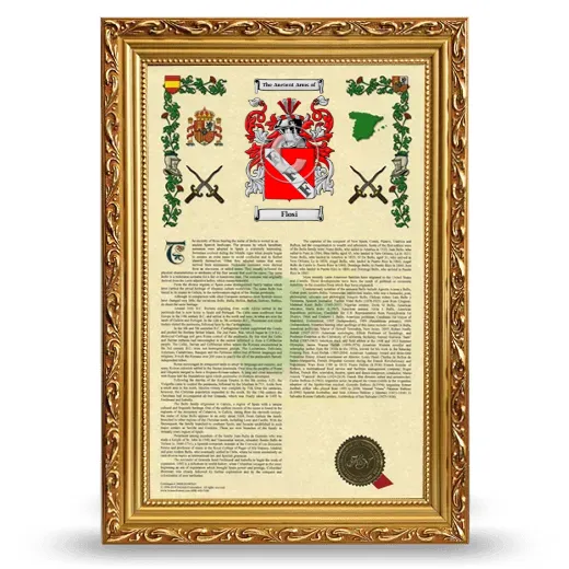 Flosi Armorial History Framed - Gold