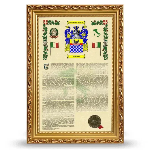 Folcieri Armorial History Framed - Gold
