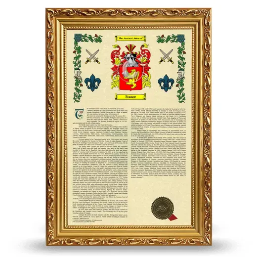 France Armorial History Framed - Gold