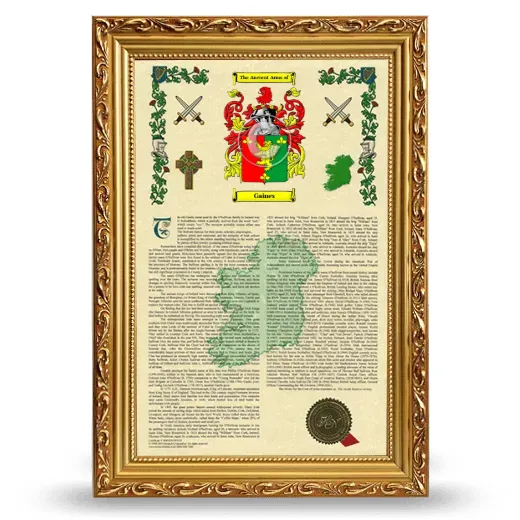 Gaines Armorial History Framed - Gold