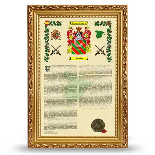 Galíndez Armorial History Framed - Gold
