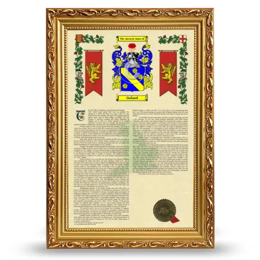 Galiard Armorial History Framed - Gold