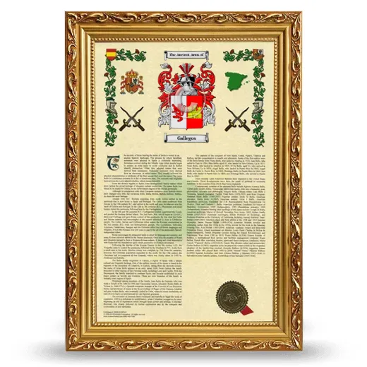 Gallegos Armorial History Framed - Gold