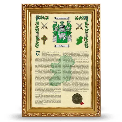 Galligan Armorial History Framed - Gold