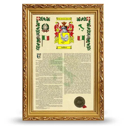 Gallizzi Armorial History Framed - Gold