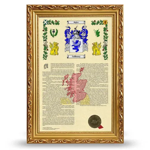 Galloway Armorial History Framed - Gold
