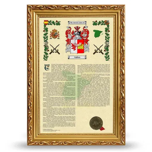 Galves Armorial History Framed - Gold