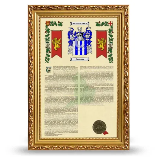 Gamson Armorial History Framed - Gold