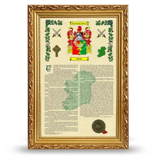 Ganes Armorial History Framed - Gold