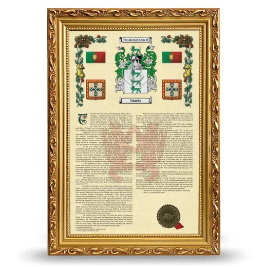Garcés Armorial History Framed - Gold