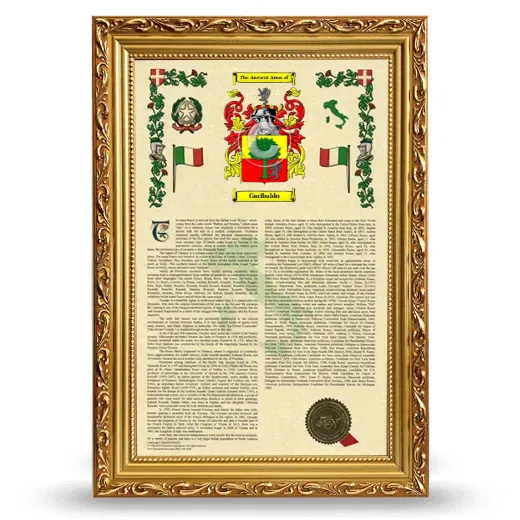 Garibaldo Armorial History Framed - Gold