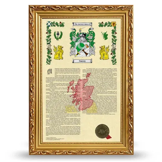 Garrey Armorial History Framed - Gold