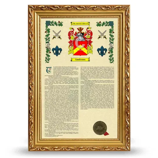 Gaudreaux Armorial History Framed - Gold