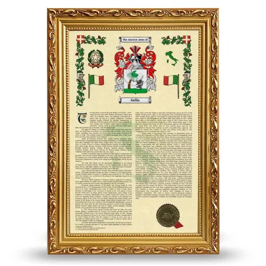 Gellis Armorial History Framed - Gold