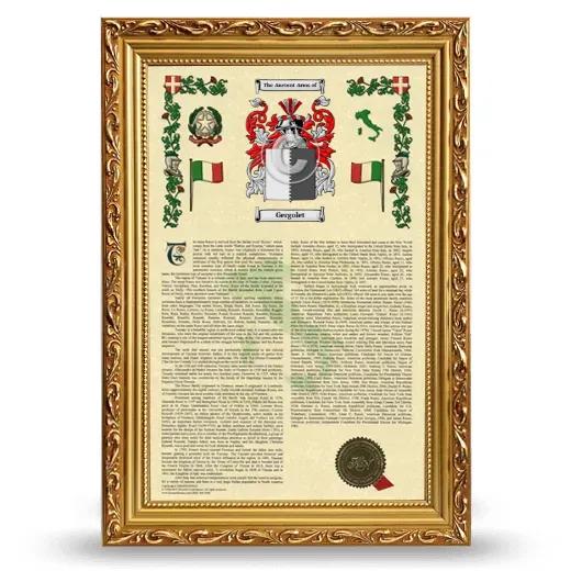 Gergolet Armorial History Framed - Gold