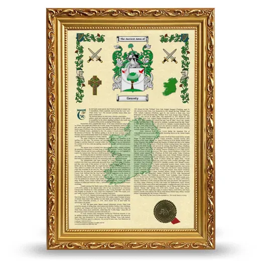 Gerrety Armorial History Framed - Gold