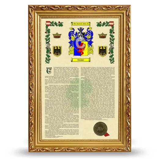 Gesner Armorial History Framed - Gold