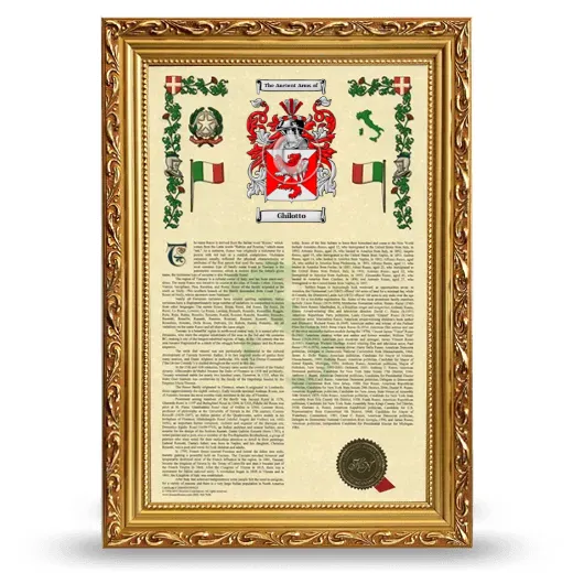 Ghilotto Armorial History Framed - Gold