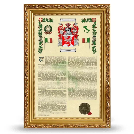 Ghiones Armorial History Framed - Gold