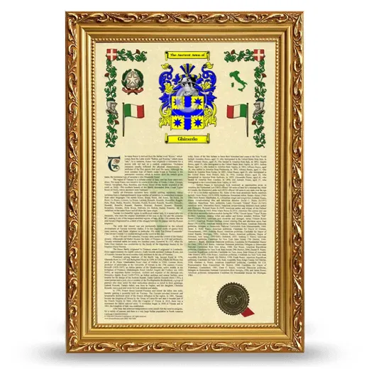 Ghirardo Armorial History Framed - Gold