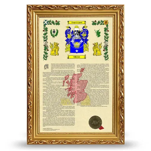 Gilcrist Armorial History Framed - Gold