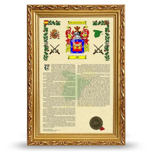 Gill Armorial History Framed - Gold