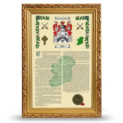 Gilley Armorial History Framed - Gold