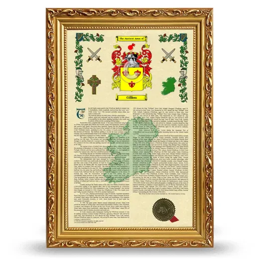 Gillion Armorial History Framed - Gold