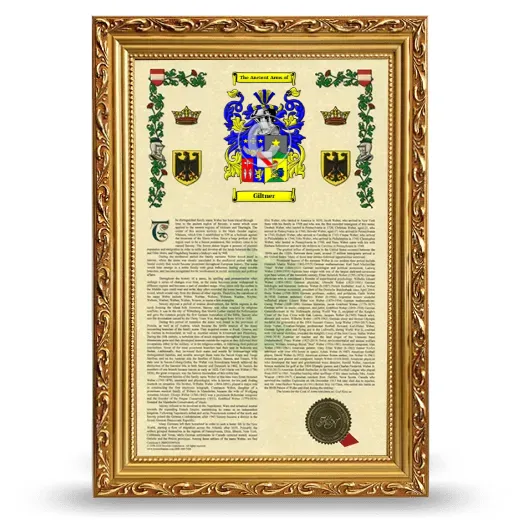 Giltner Armorial History Framed - Gold