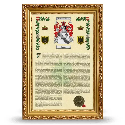 Ginders Armorial History Framed - Gold