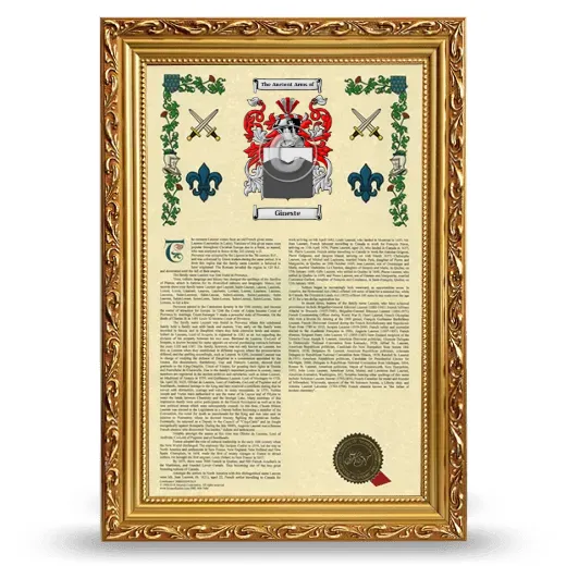 Gineste Armorial History Framed - Gold