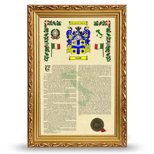 Giraldi Armorial History Framed - Gold