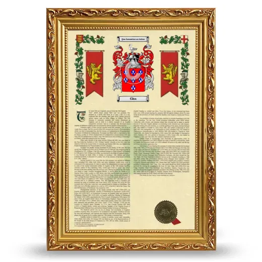 Giss Armorial History Framed - Gold