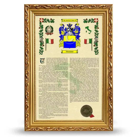 Giussano Armorial History Framed - Gold