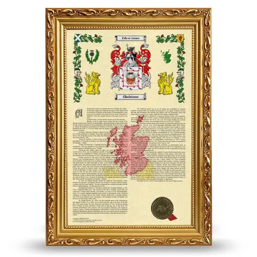 Gladstone Armorial History Framed - Gold