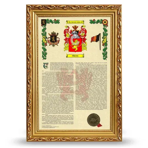 Glaven Armorial History Framed - Gold