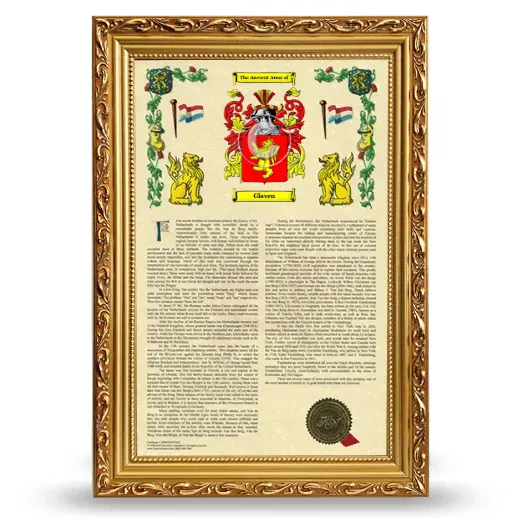 Glaven Armorial History Framed - Gold