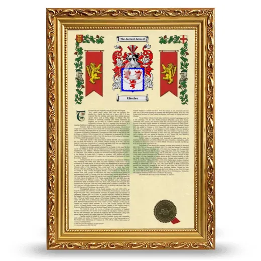 Glester Armorial History Framed - Gold